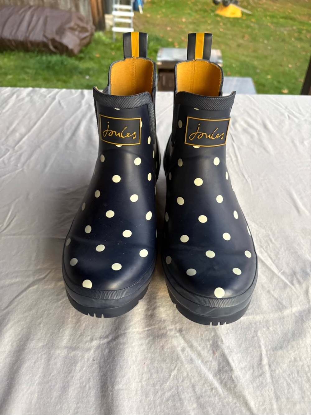 Joules Navy and Cream Polka Dot Chelsea Rain Boots